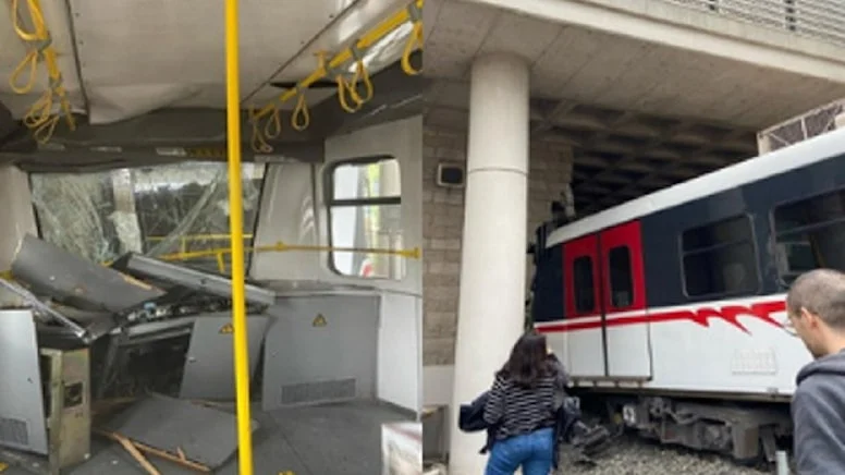İzmir'de raydan çıkan metro peron duvarına çarptı