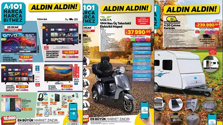 25 Ocak 2024 Perşembe A101 aktüel ürünler kataloğu yayınladı! Karavandan elektrikli mopede, küçük ev aletlerinden koltuk takımlarına çok sayıda ürün var