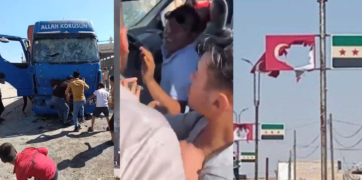 Kayseri'deki olayların ardından Suriye sınırı karıştı! Türk bayrağını indirdiler, TIR'ları ateşe verdiler