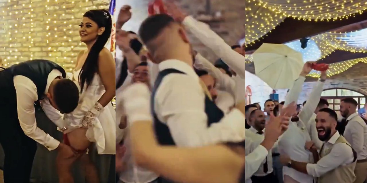 Damat, gelinin iç çamaşırını çıkarıp gelin çiçeği gibi arkadaşlarına fırlattı!