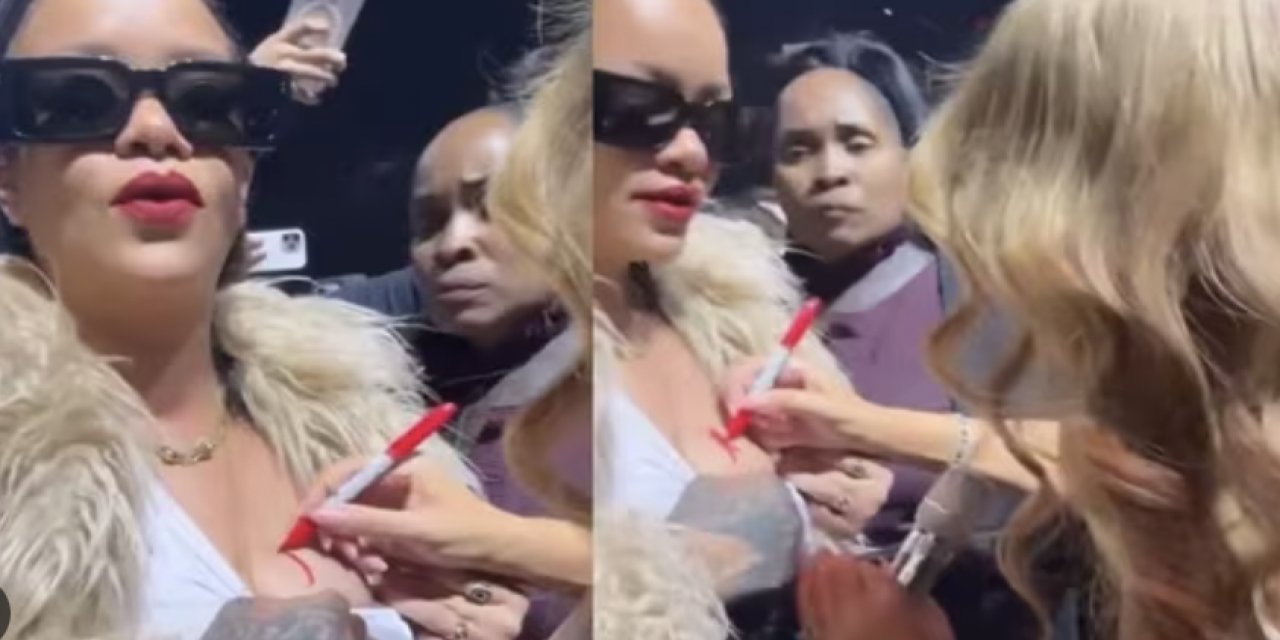 Rihanna, göğsünü açarak Mariah Carey'e imzalattı