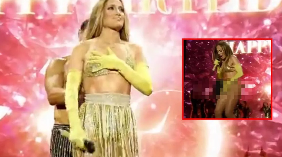 Jennifer Lopez'in sahnede eteği düştü!