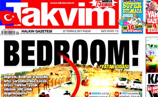Takvim'den skandal: Yatak odası manşeti