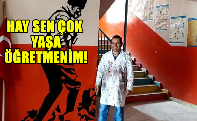 Okulun içine ve dışına Atatürk'ün portrelerini çizdi!