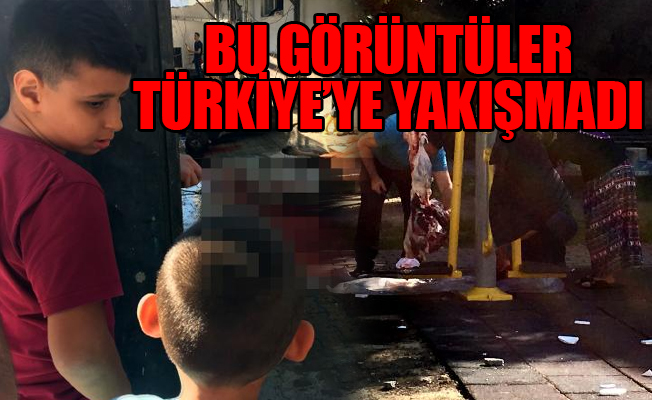 Kurbanlıkları açık alanlarda oto yıkamacılarda, çocukların gözleri önünde kestiler