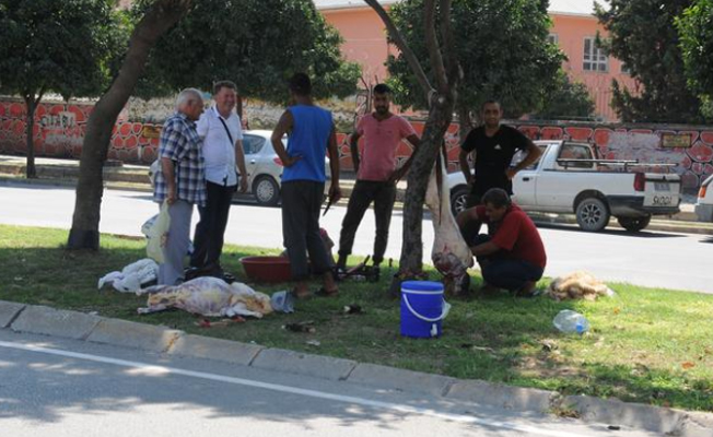 Yasağa aldırış etmeden kurbanları refüjde kestiler!