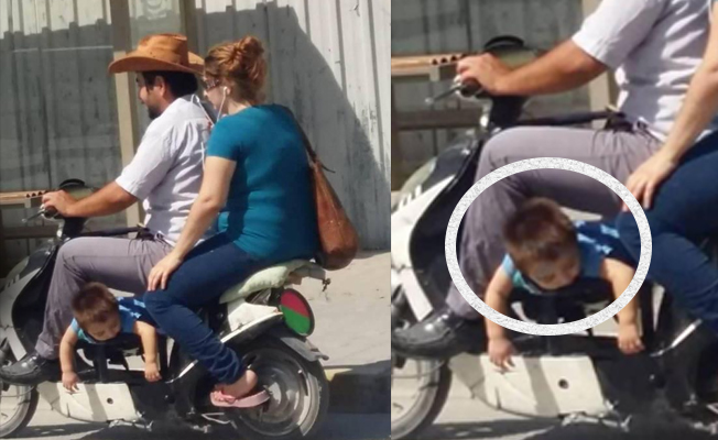 Denizli'de bir garip görüntü: Scooter üzerinde tehlikeli yolculuk