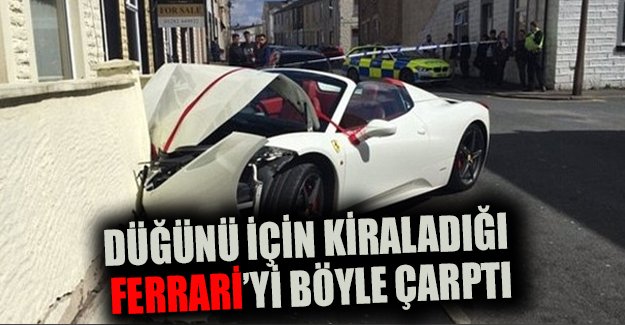 Kiralık Ferrari'yi evin duvarına çarptı