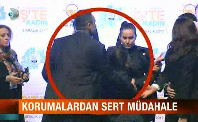 Kadın Konferansı'nda Erdoğan'ın korumalarından kadına sert müdahale!