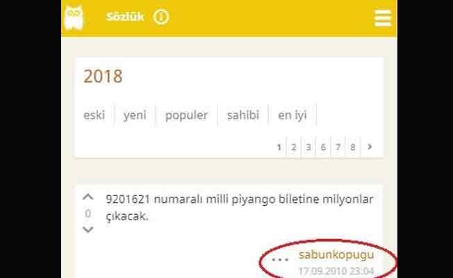 2010 yılında 2 milyon lira çıkan biletin numaralarını yazmış!