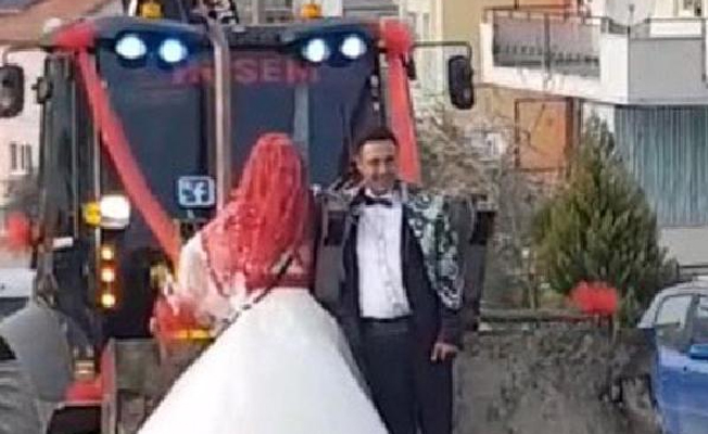 İş makinasını gelin arabası yaptı
