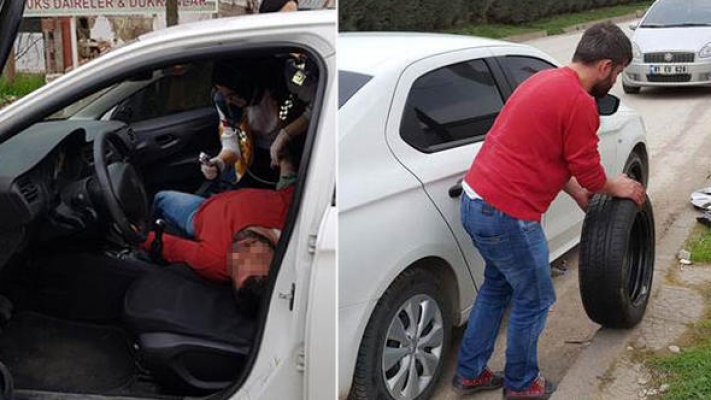 Polisi görünce lastik değiştirmeye kalktı ama…