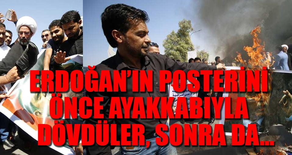Irak'ta yine protesto: Erdoğan'ın posteri ayakkabıyla dövülüp yakıldı