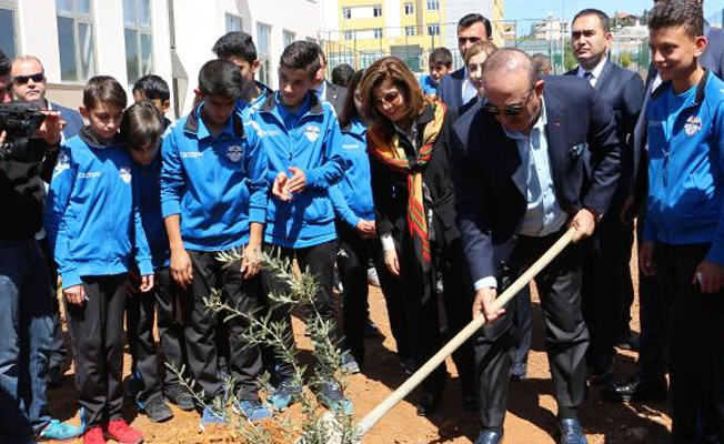 Çavuşoğlu ve eşi Afrin şehitlerinin anısına zeytin fidanı dikti