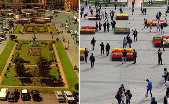 Taksim'in betonlaştırılan meydanına 'sahte çicekler'
