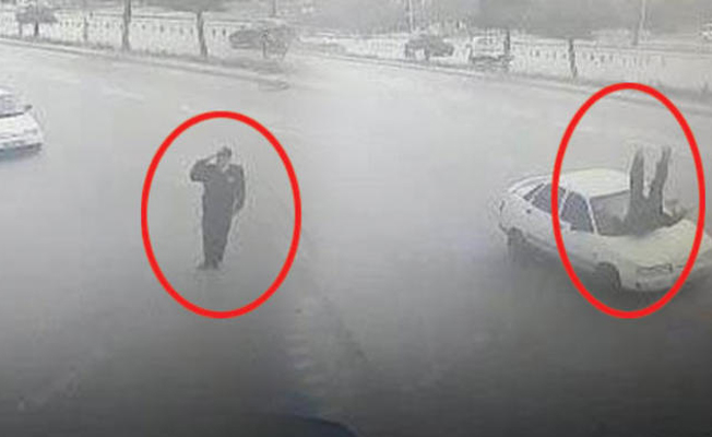 Vali'ye selam veren polise araba çarptı...