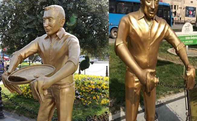 'Künefeci adam' heykelinin tepsisi çalındı! Tepsiyi geri getiren künefeyle ödüllendirecek