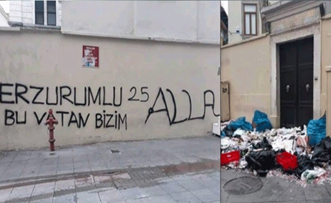 Kilise duvarına ırkçı yazı, kapısına çöp!
