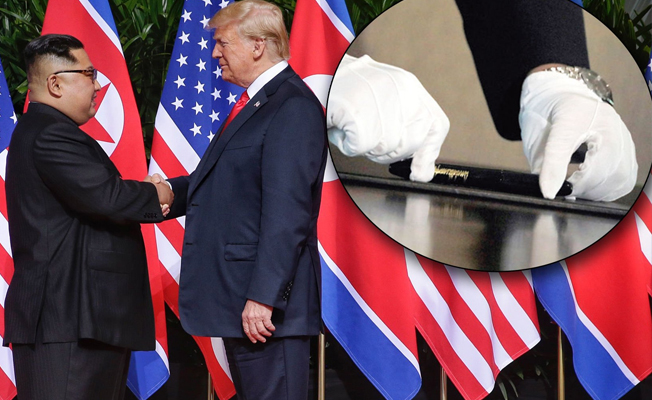 Trump ve Kim Jong-un zirvesinde kalem detayı