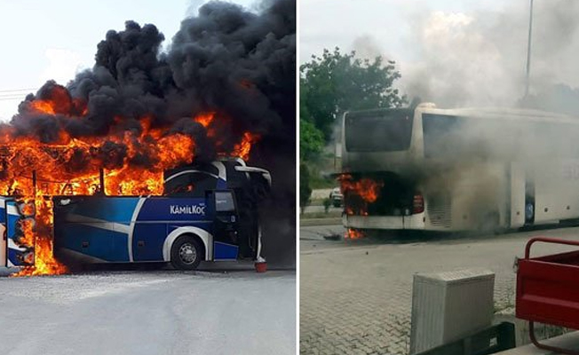 Otobüsler peş peşe yanıyor