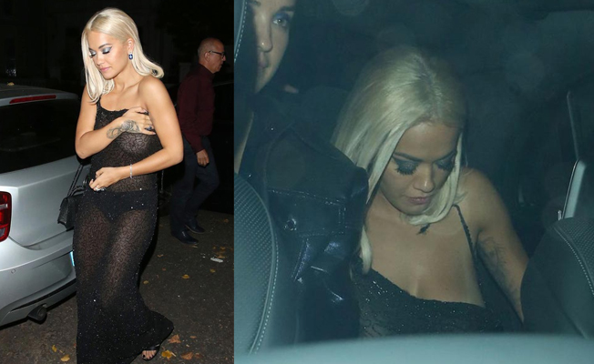 Rita Ora'nın elbisesinin askısı koptu