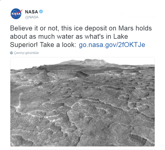 Mars'ta ABD'nin en büyük gölü büyüklüğünde buz kütlesi