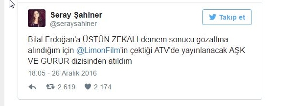 Bilal Erdoğan'lı yazı senaristi işinden etti!