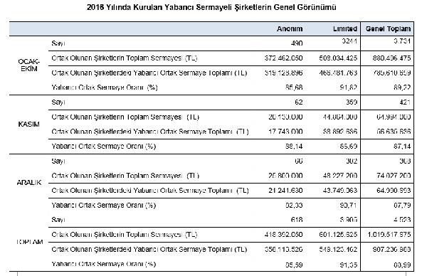 Türkiye'de 2016'da kurulan yabancı sermayeli şirketlerin yüzde 40'ı ...