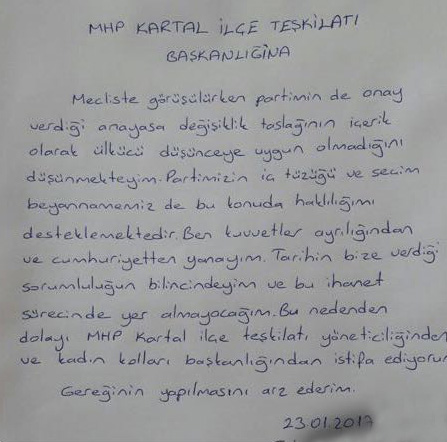 MHP Kartal Kadın Kolları Başkanı: Bu ihanet sürecinde yer almayacağım
