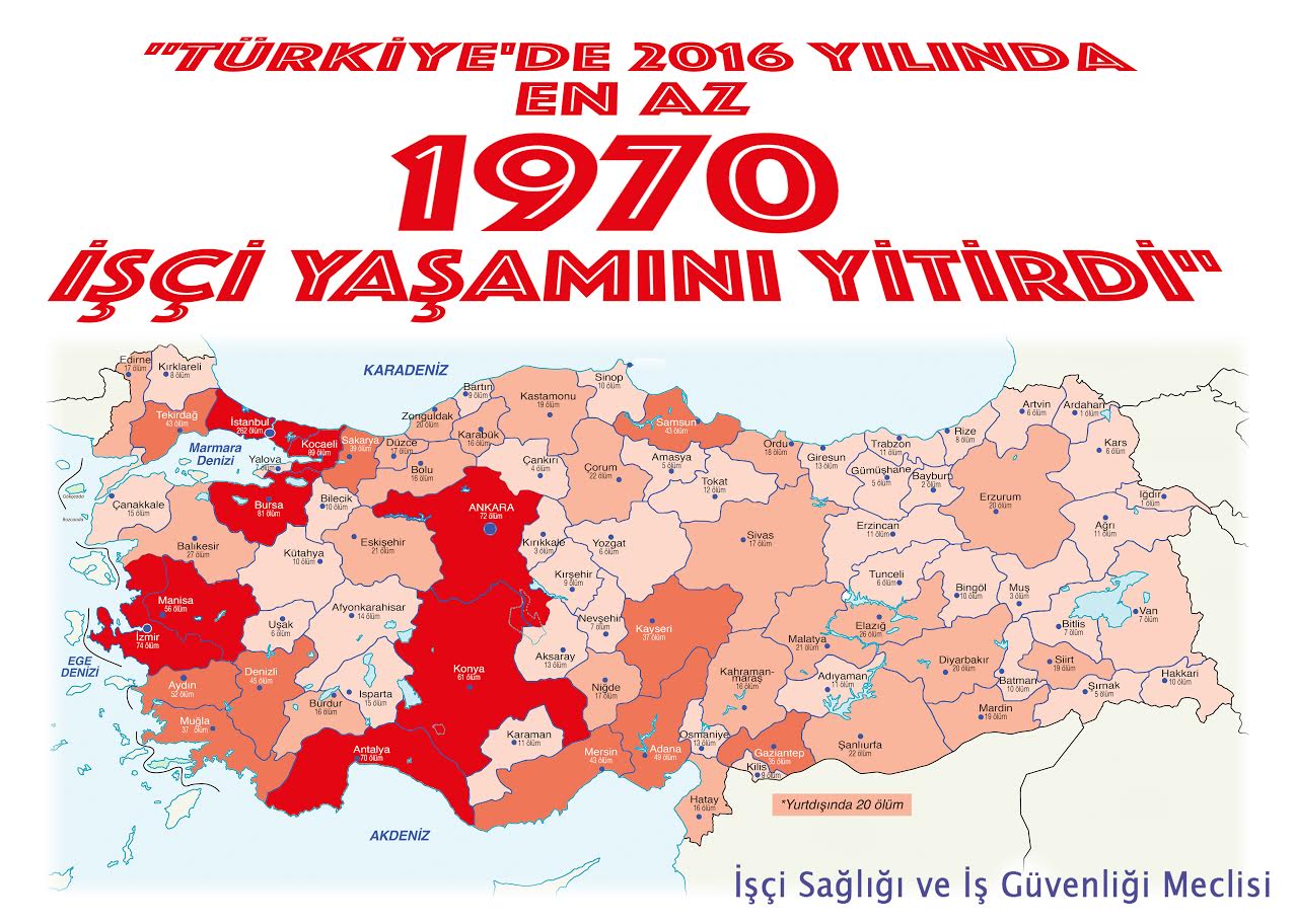  Türkiye'de 2016'da 1970 işçi hayatını kaybetti