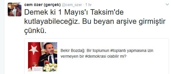 Bakan Bozdağ'a Cem Özer'den 1 Mayıs kapağı