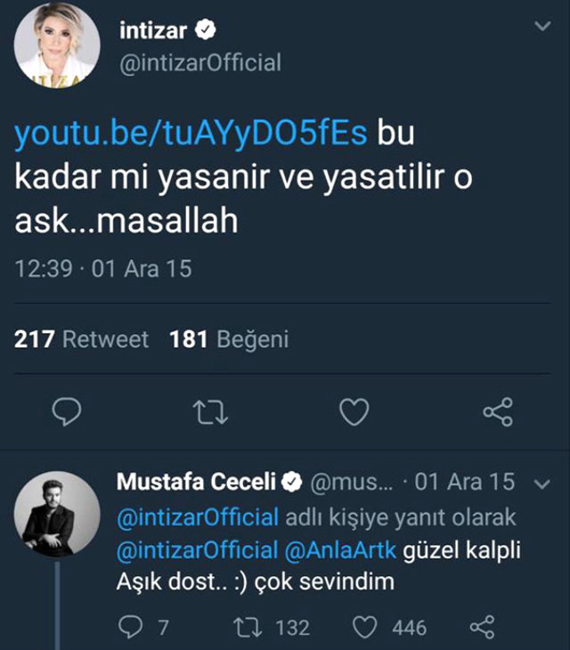 Mustafa Ceceli ve İntizar&#039;ın twitter yazışmaları ortaya çıktı