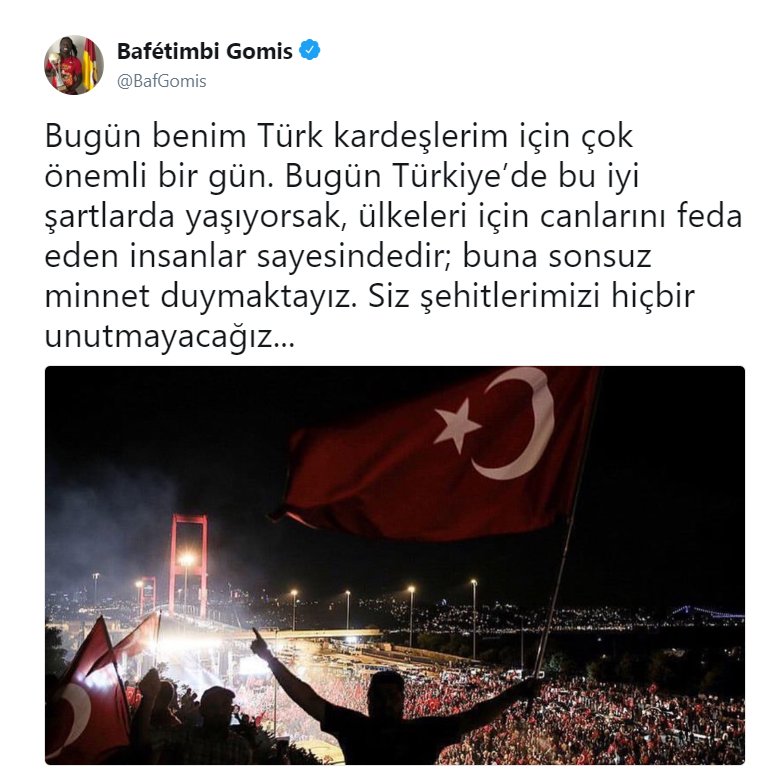 Gomis&#039;ten &#039;15 Temmuz&#039; paylaşımı