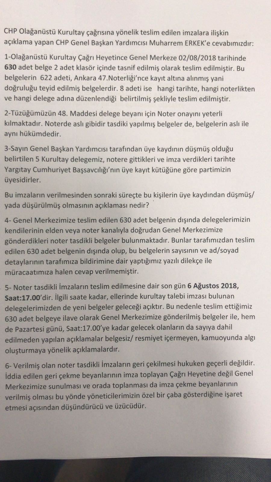 Muharrem Erkek&#039;in, &#039;yeterli imza&#039; yok açıklamasına muhaliflerden cevap