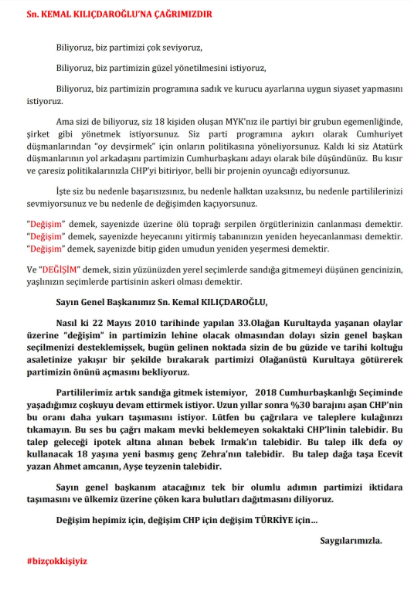 'Sayın Genel Başkanımız Sn. Kemal Kılıçdaroğlu' dediler olağanüstü kurultay çağrısı yaptılar