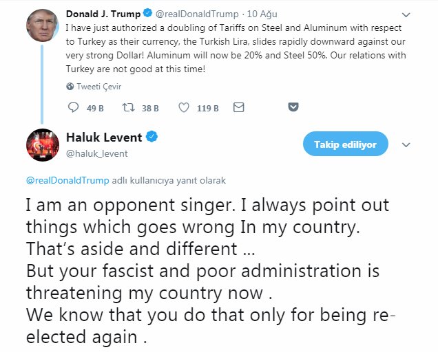 Haluk Levent’ten Trump’a anladığı dilden cevap