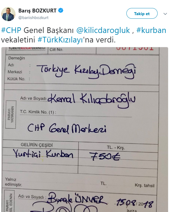 CHP lideri kurban vekaletini hangi kuruma verdi