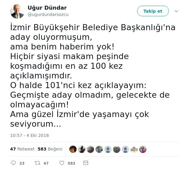 Uğur Dündar İzmir'e aday olacak mı?