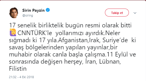 Şirin Payzın&#039;dan CNN Türk&#039;e duygusal veda