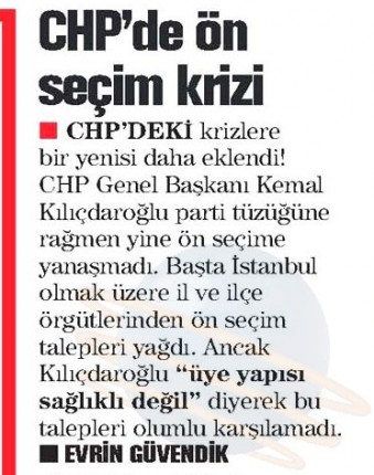 CHP'de ön seçim krizi