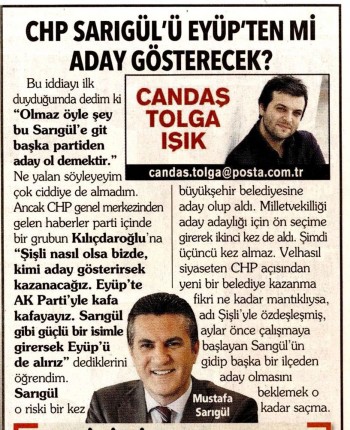 Sarıgül, Eyüp’ten mi aday gösterilecek?