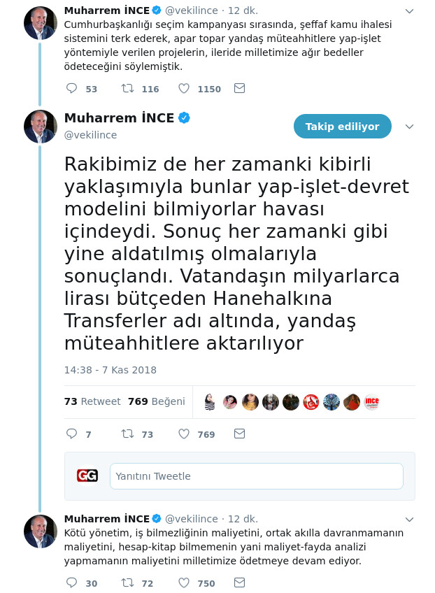 İnce: Yap-işlet-devret modelinin bedelini halk ödüyor