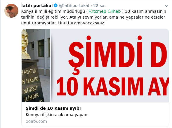 Fatih Portakal&#039;dan 10 Kasım tepkisi