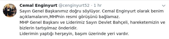 MHP'li vekil Enginyurt'tan, Devlet Bahçeli'ye jet yanıt