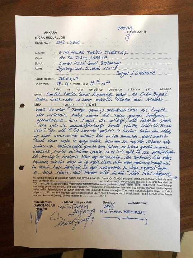 Oğul  Erbakan'dan Saadet'e icra hamlesi