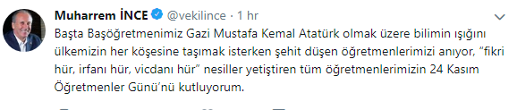 İnce&#039;den Öğretmenler Günü mesajı