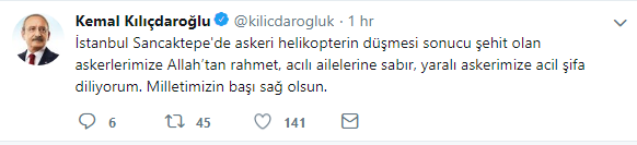 Kılıçdaroğlu'ndan şehitlerle ilgili başsağlığı mesajı