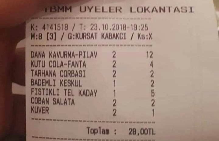 Meclis lokantasındaki hesap sosyal medyada olay yarattı