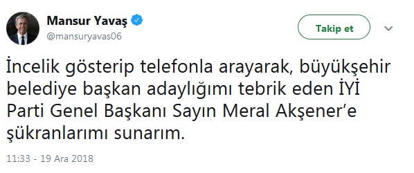 Yavaş'tan Akşener'e teşekkür