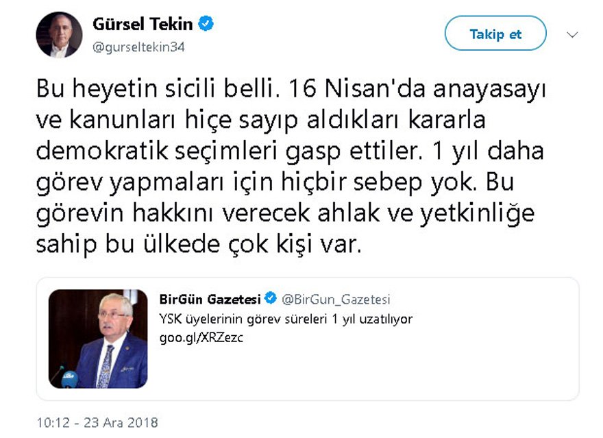 Gürsel Tekin'den tepki!